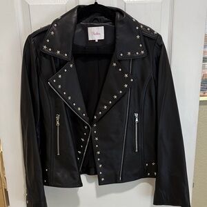 Parker Black Leather Jacket with Star Studs